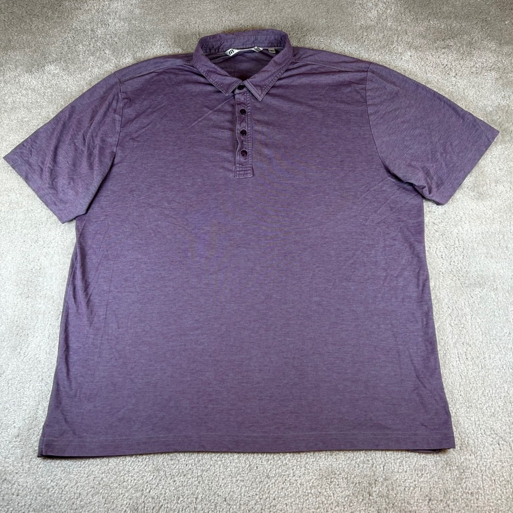 TravisMathew Polo Shirt Mens XXL Purple‎ Heathered Pima Cotton Short Sleeve Golf